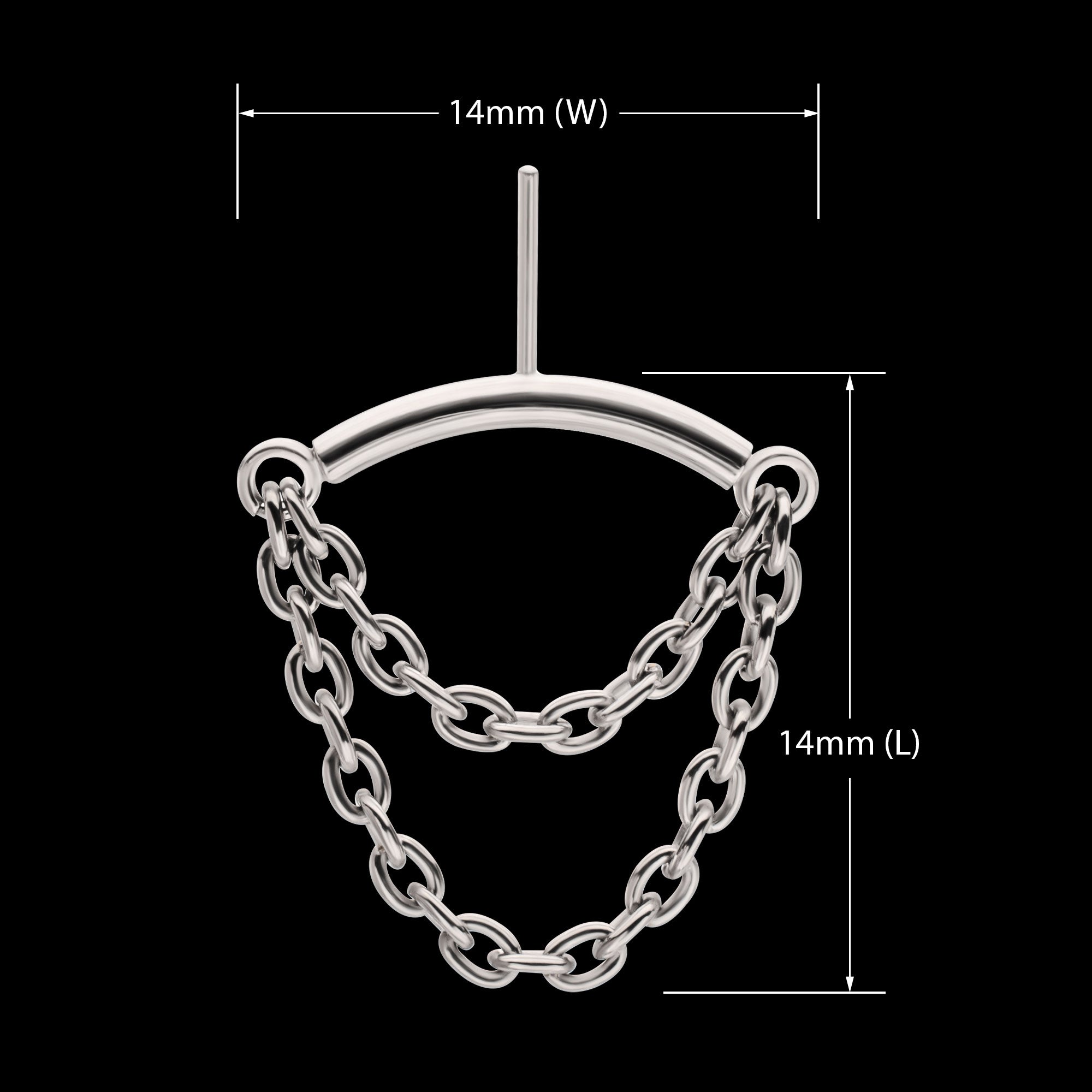 Vertical Helix Curved Bar with 2-Tier Chain Dangle Flatback Stud Earring / Nosering - Titanium