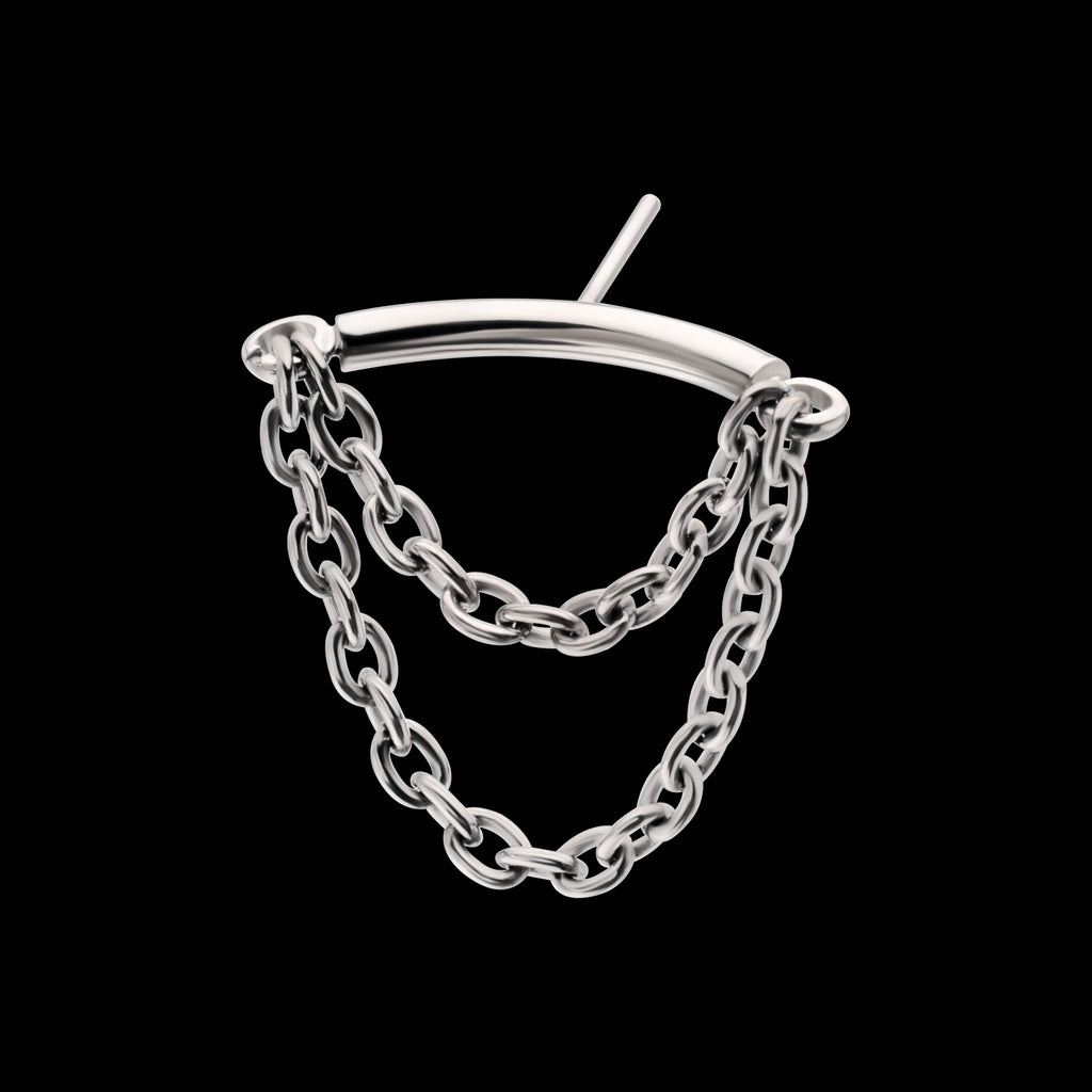 Vertical Helix Curved Bar with 2-Tier Chain Dangle Flatback Stud Earring / Nosering - Titanium