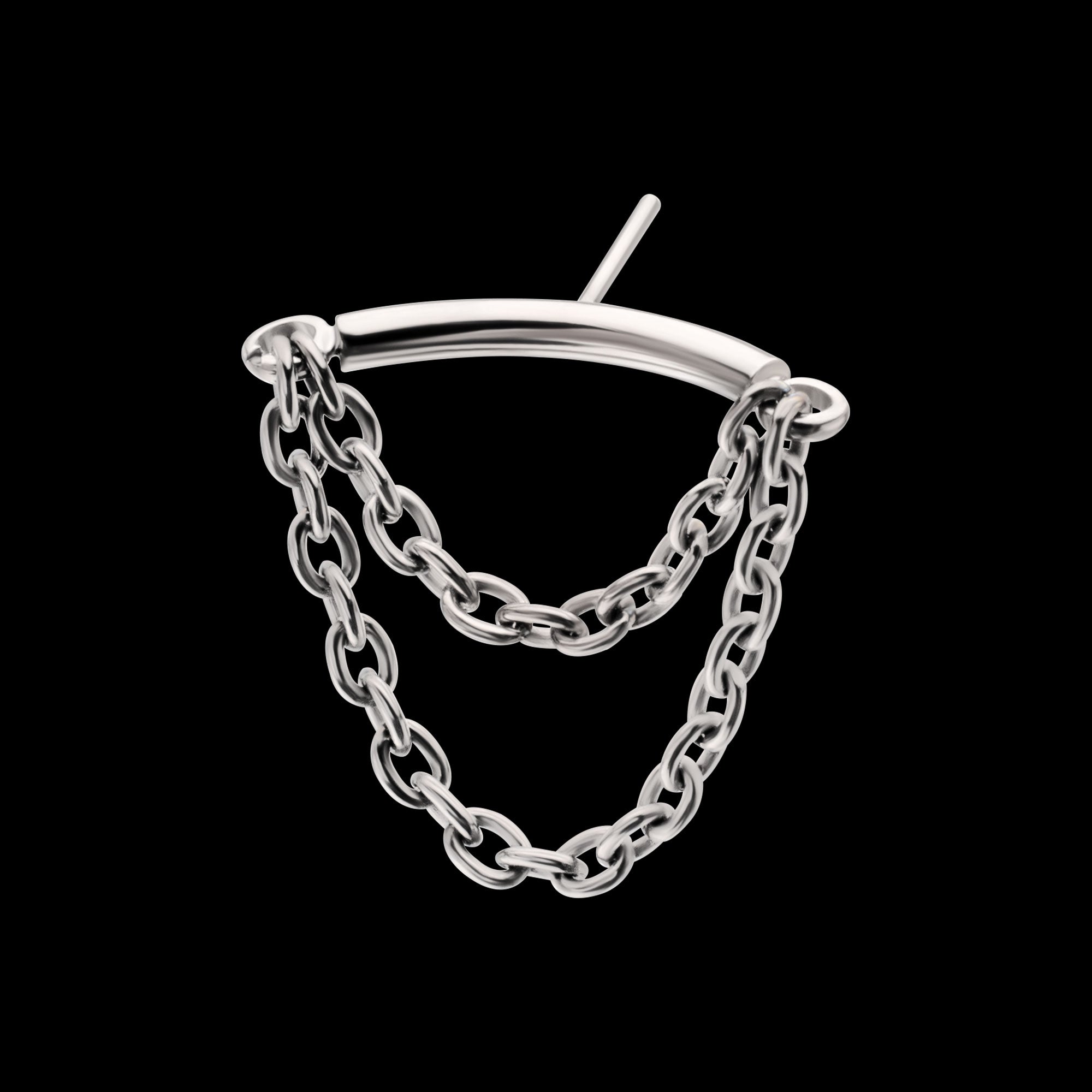 Vertical Helix Curved Bar with 2-Tier Chain Dangle Flatback Stud Earring / Nosering - Titanium