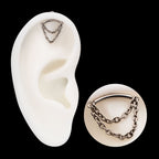 Vertical Helix Curved Bar with 2-Tier Chain Dangle Flatback Stud Earring / Nosering - Titanium