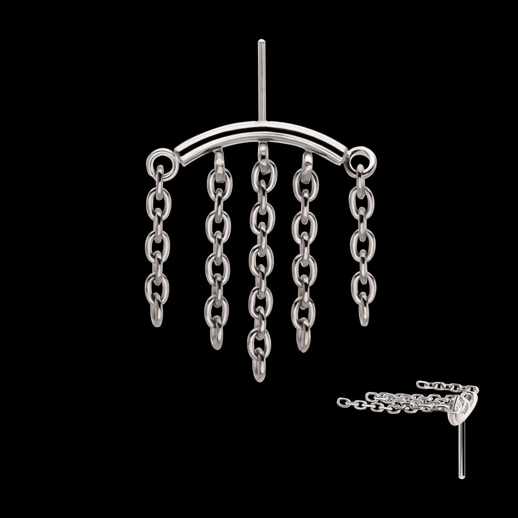 Vertical Helix Curved Bar with 5-Chain Dangle Flatback Stud Earring / Nosering - Titanium