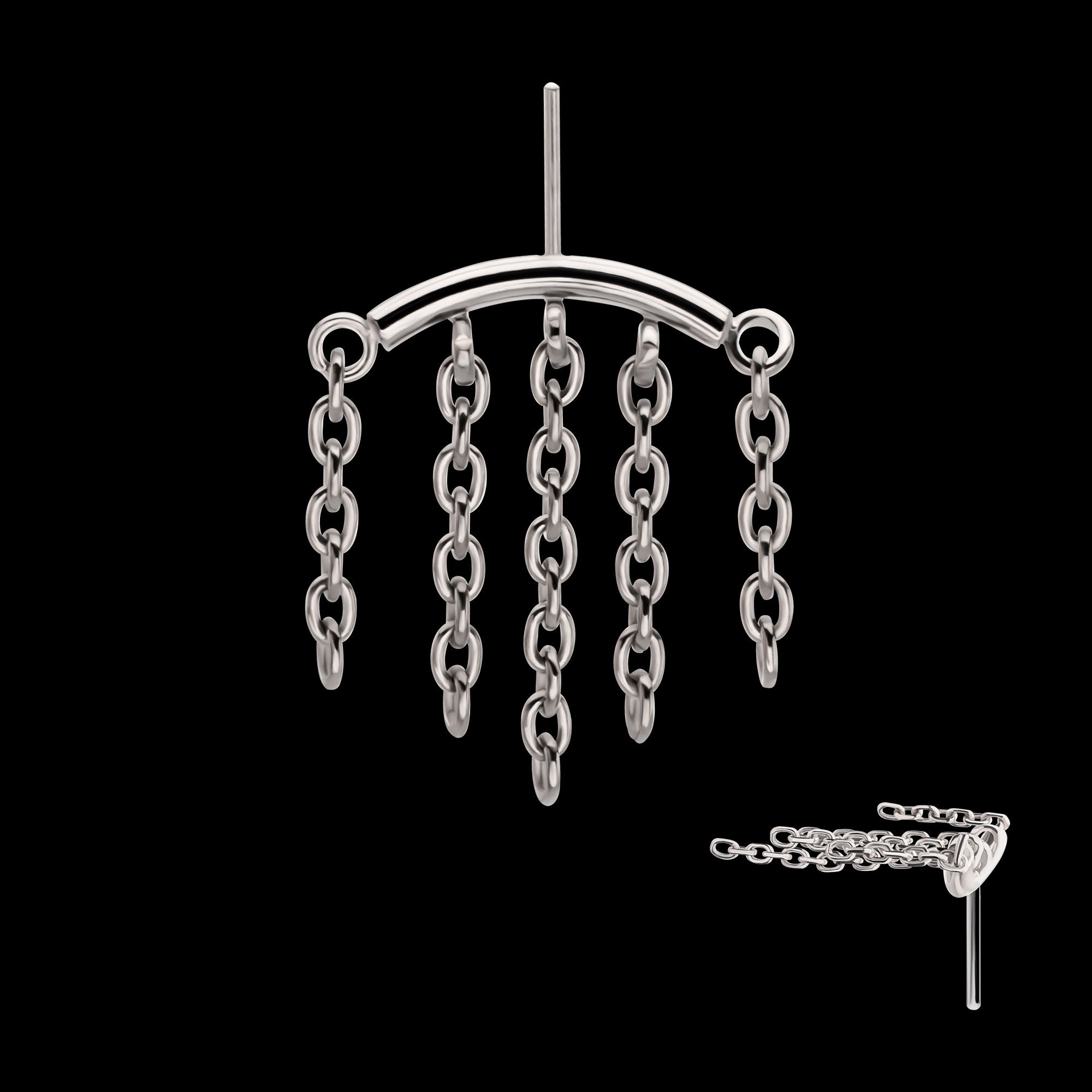 Vertical Helix Curved Bar with 5-Chain Dangle Flatback Stud Earring / Nosering - Titanium