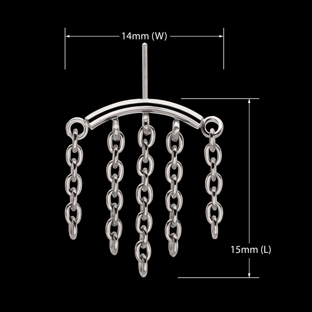 Vertical Helix Curved Bar with 5-Chain Dangle Flatback Stud Earring / Nosering - Titanium