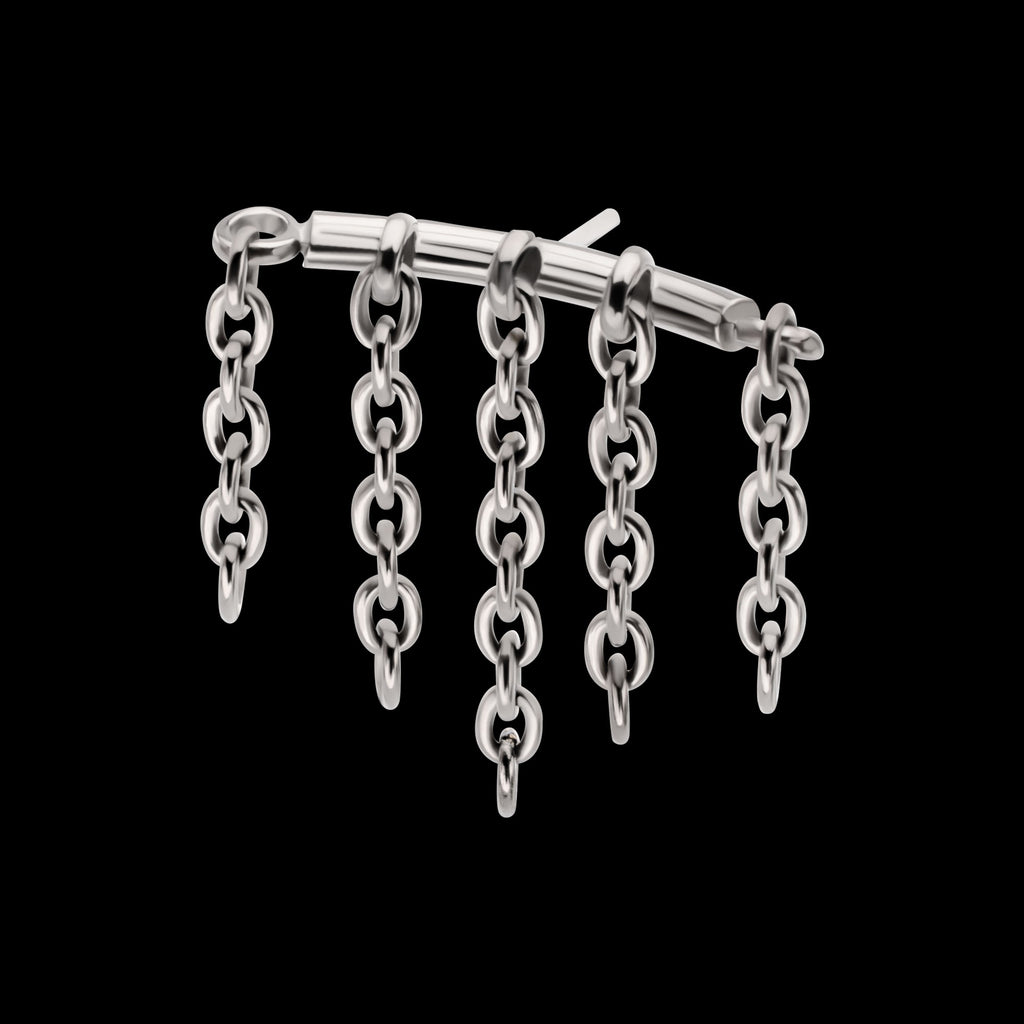 Vertical Helix Curved Bar with 5-Chain Dangle Flatback Stud Earring / Nosering - Titanium