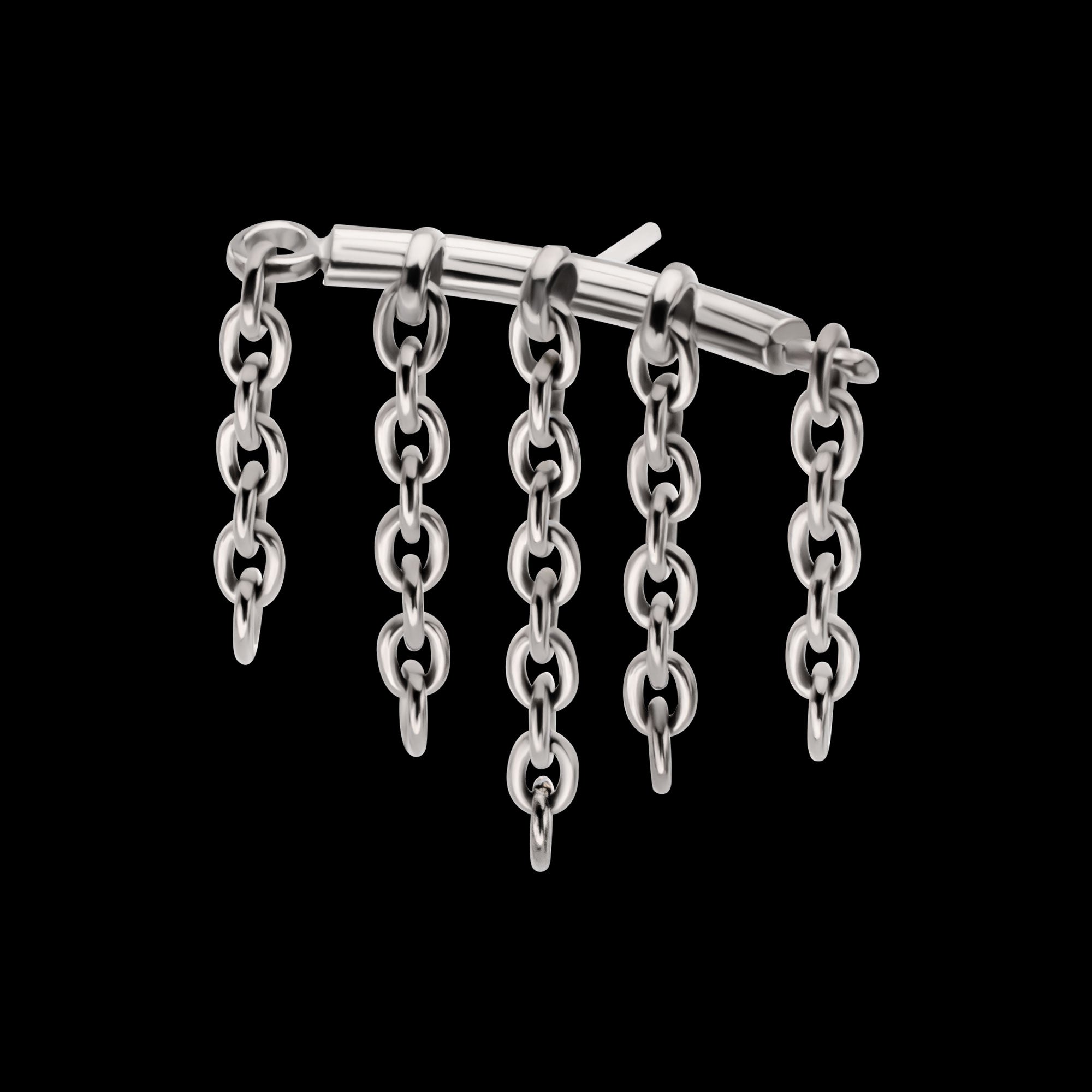 Vertical Helix Curved Bar with 5-Chain Dangle Flatback Stud Earring / Nosering - Titanium
