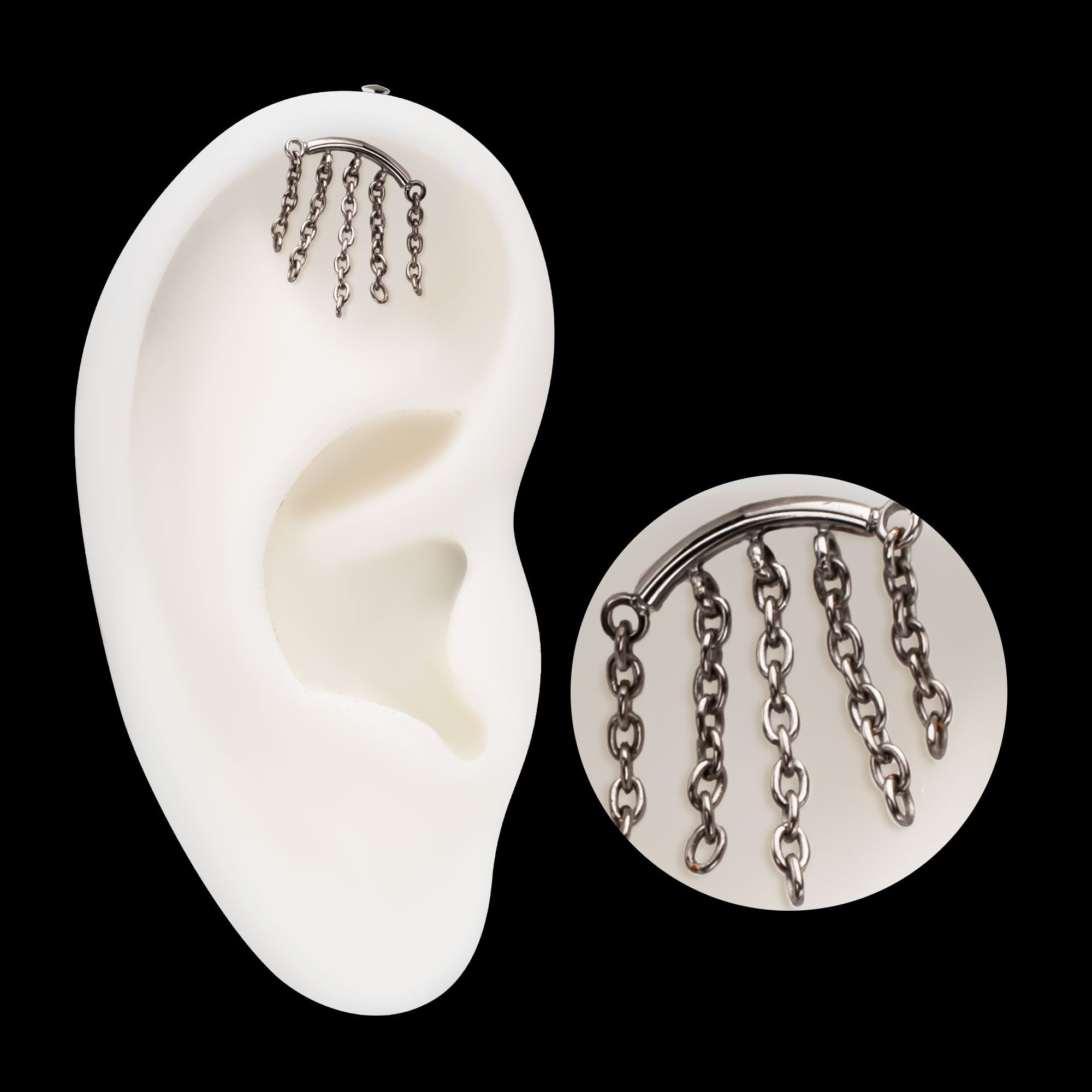Vertical Helix Curved Bar with 5-Chain Dangle Flatback Stud Earring / Nosering - Titanium
