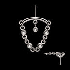 Vertical Helix Curved Bar with CZ Chain Dangle & Floating Gem Flatback Stud Earring / Nosering - CZ in Titanium