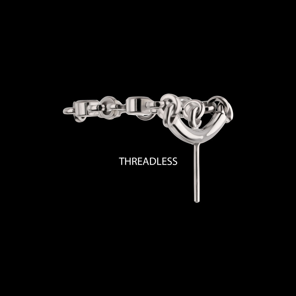 Vertical Helix Curved Bar with CZ Chain Dangle & Floating Gem Flatback Stud Earring / Nosering - CZ in Titanium