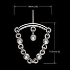 Vertical Helix Curved Bar with CZ Chain Dangle & Floating Gem Flatback Stud Earring / Nosering - CZ in Titanium