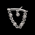 Vertical Helix Curved Bar with CZ Chain Dangle & Floating Gem Flatback Stud Earring / Nosering - CZ in Titanium