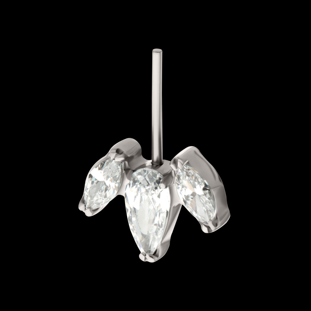 Vertical Helix V-Prong Pear Trio Blossom Cluster Flatback Stud Earring / Nosering - Titanium