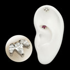 Vertical Helix V-Prong Pear Trio Blossom Cluster Flatback Stud Earring / Nosering - Titanium
