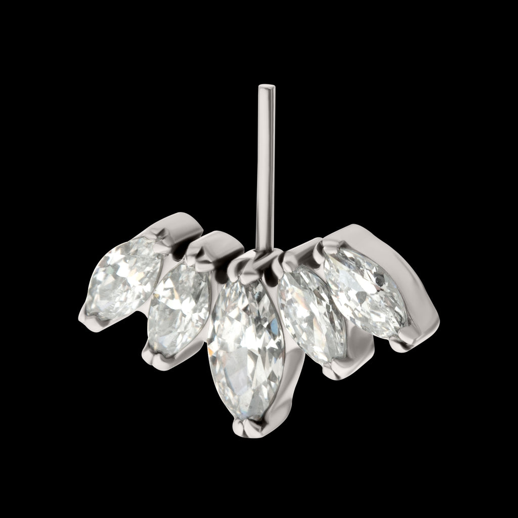 Vertical Helix V-Prong Marquise Fan 5-Cluster Flatback Stud Earring / Nosering - Titanium