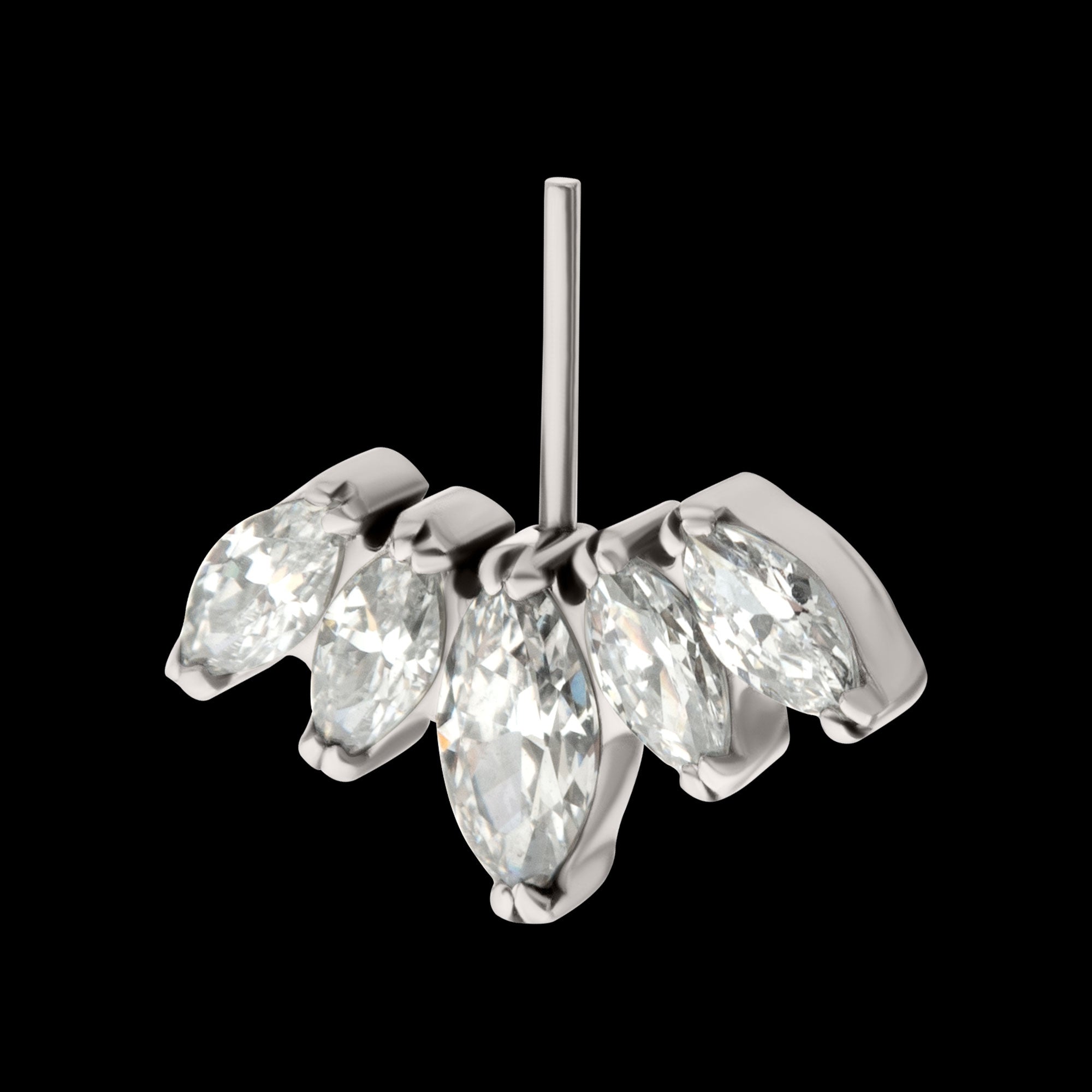 Vertical Helix V-Prong Marquise Fan 5-Cluster Flatback Stud Earring / Nosering - Titanium