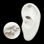 Vertical Helix V-Prong Marquise Fan 5-Cluster Flatback Stud Earring / Nosering - Titanium