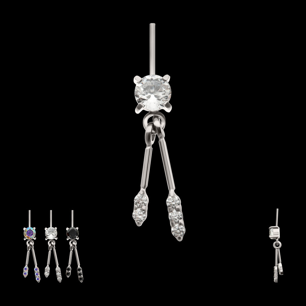 Vertical Helix Prong Set Gem with Duo Bar Dangle Flatback Stud Earring / Nosering - Gem in Titanium