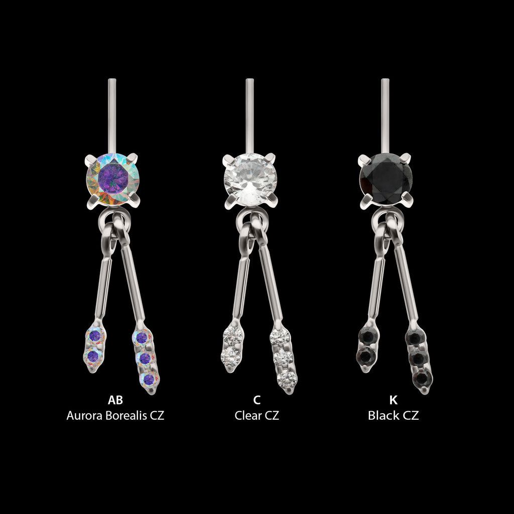 Vertical Helix Prong Set Gem with Duo Bar Dangle Flatback Stud Earring / Nosering - Gem in Titanium