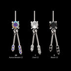 Vertical Helix Prong Set Gem with Duo Bar Dangle Flatback Stud Earring / Nosering - Gem in Titanium