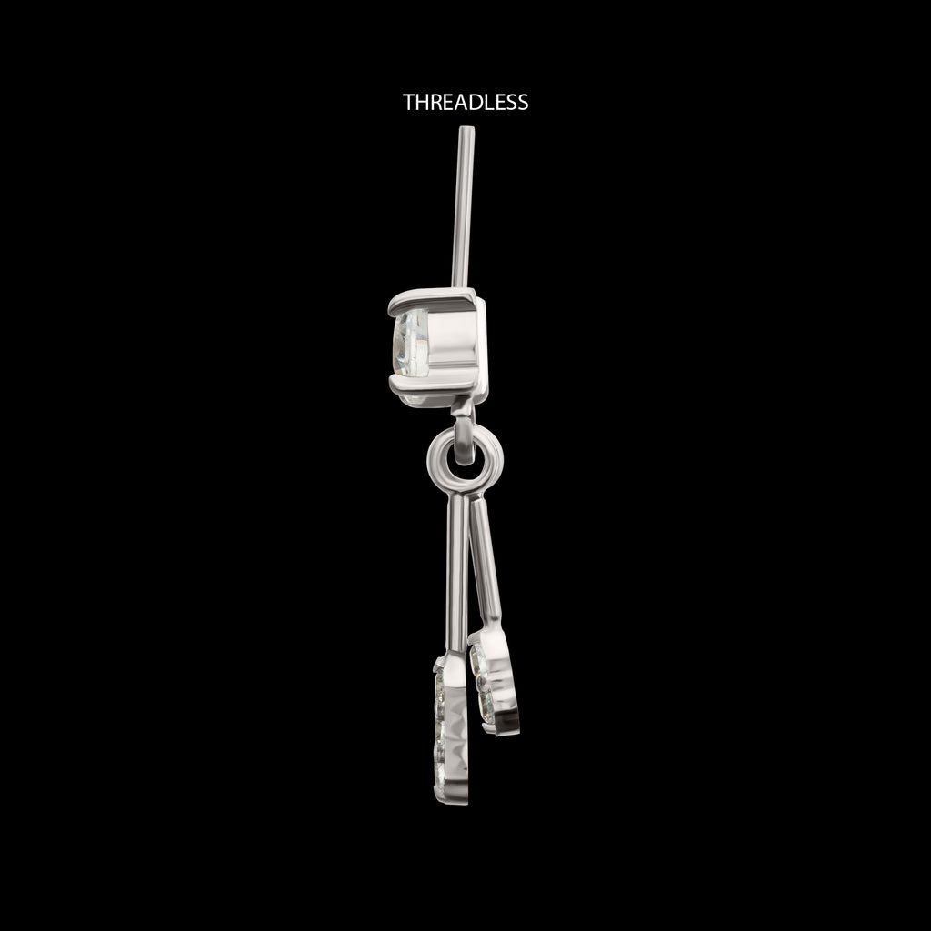 Vertical Helix Prong Set Gem with Duo Bar Dangle Flatback Stud Earring / Nosering - Gem in Titanium