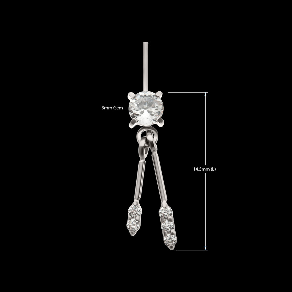 Vertical Helix Prong Set Gem with Duo Bar Dangle Flatback Stud Earring / Nosering - Gem in Titanium