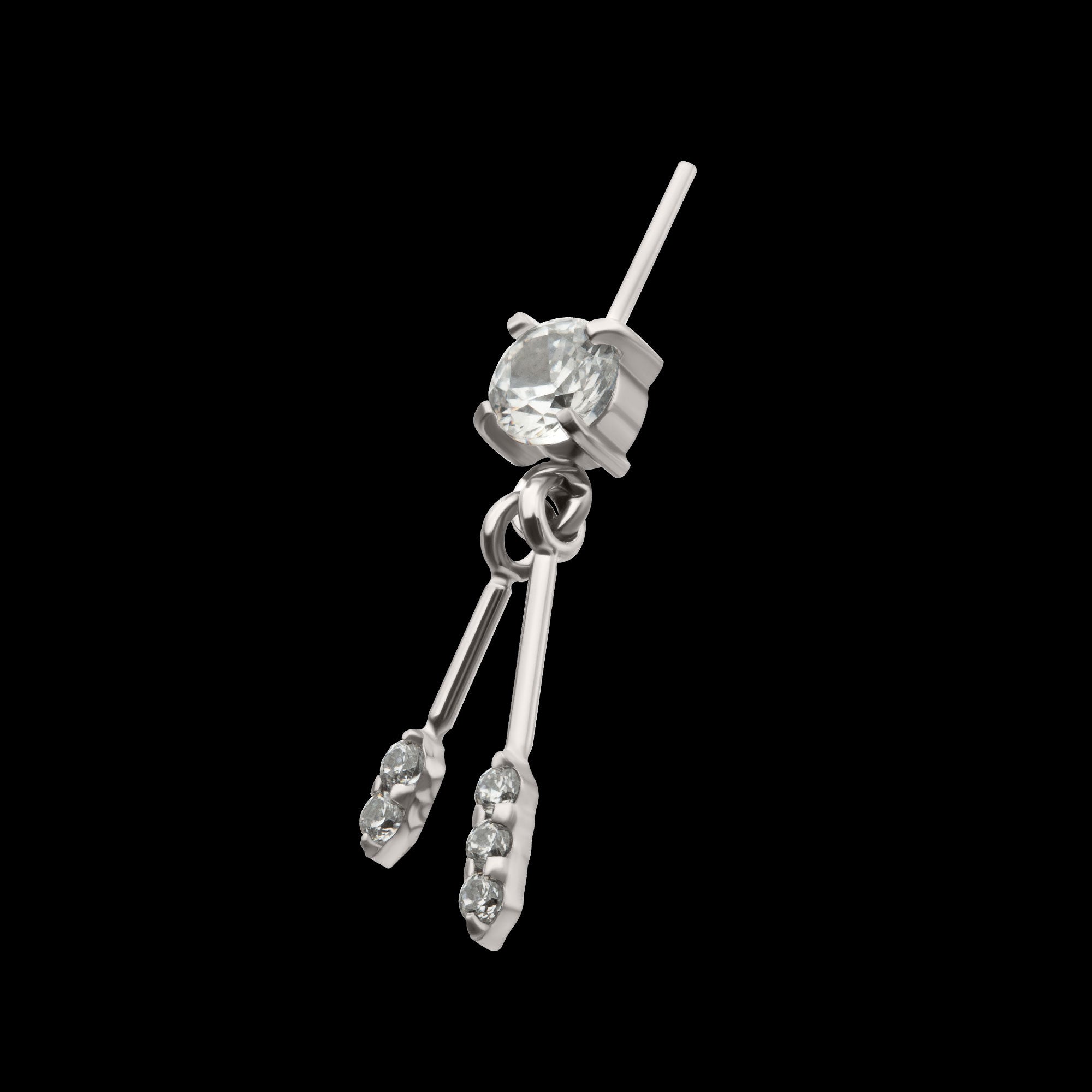 Vertical Helix Prong Set Gem with Duo Bar Dangle Flatback Stud Earring / Nosering - Gem in Titanium