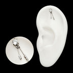 Vertical Helix Prong Set Gem with Duo Bar Dangle Flatback Stud Earring / Nosering - Gem in Titanium