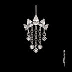 Vertical Helix 5-Cluster Teardrop Gem Curved Bar with 5-Chain Prong Gem Dangle Flatback Stud Earring / Nosering - Gem in Titanium