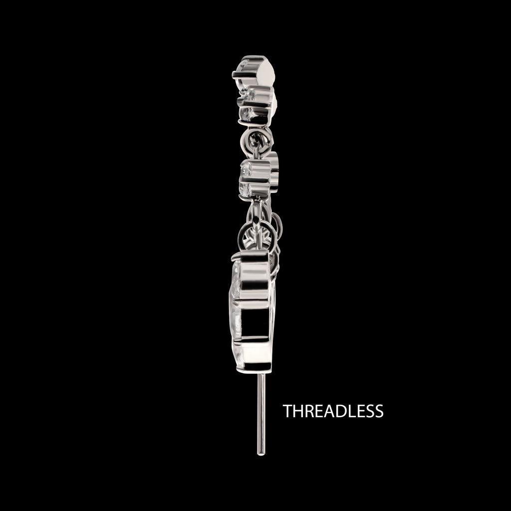 Vertical Helix 5-Cluster Teardrop Gem Curved Bar with 5-Chain Prong Gem Dangle Flatback Stud Earring / Nosering - Gem in Titanium