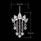 Vertical Helix 5-Cluster Teardrop Gem Curved Bar with 5-Chain Prong Gem Dangle Flatback Stud Earring / Nosering - Gem in Titanium