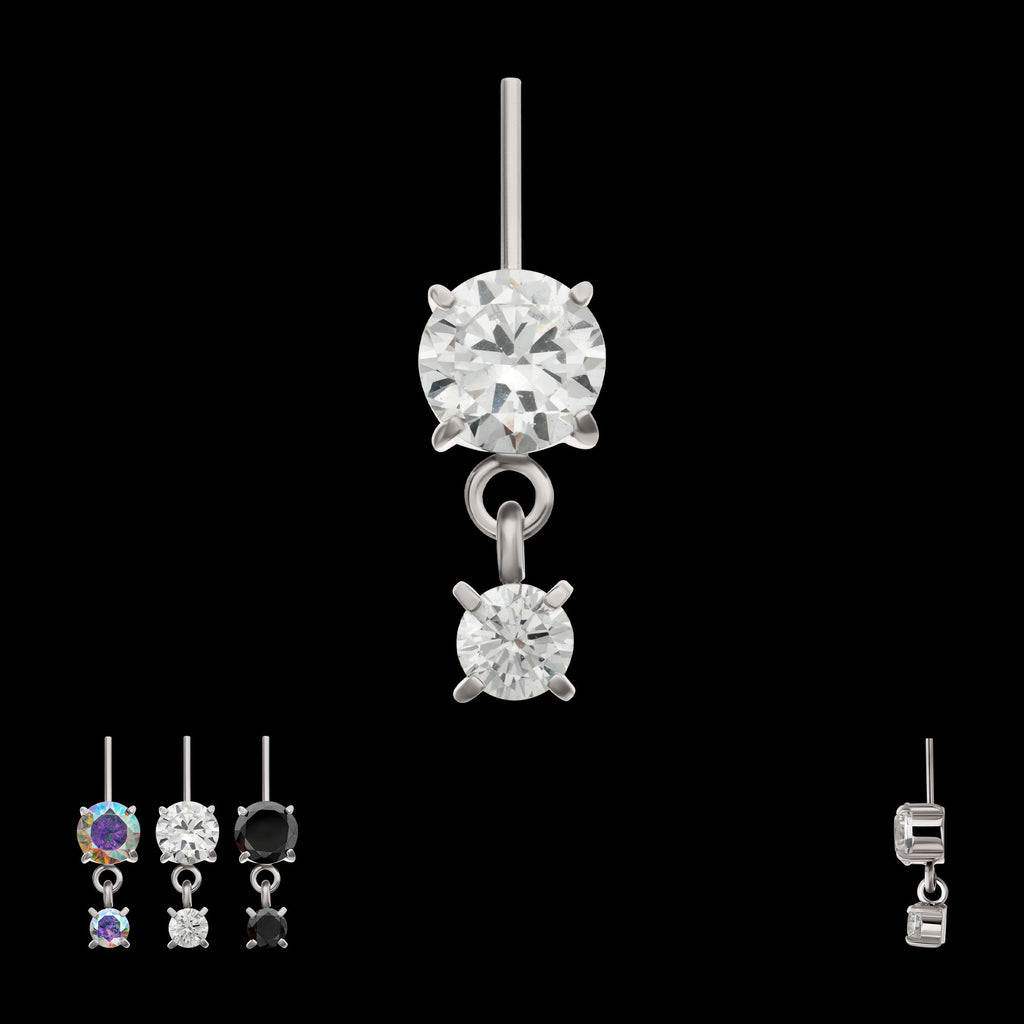 Vertical Helix Double 4-Prong CZ Gem Dangle Flatback Stud Earring / Nosering - CZ in Titanium