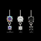 Vertical Helix Double 4-Prong CZ Gem Dangle Flatback Stud Earring / Nosering - CZ in Titanium