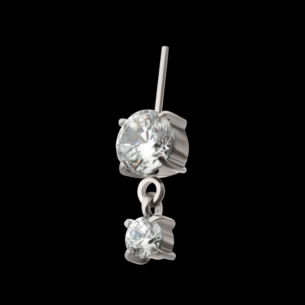 Vertical Helix Double 4-Prong CZ Gem Dangle Flatback Stud Earring / Nosering - CZ in Titanium