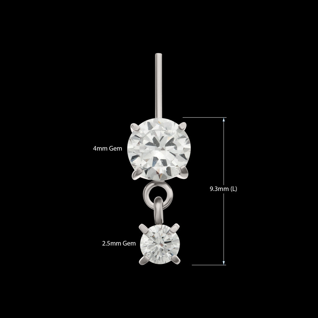 Vertical Helix Double 4-Prong CZ Gem Dangle Flatback Stud Earring / Nosering - CZ in Titanium