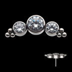 6-Bead Bezel Round CZ/Swarovski Zirconia 3-Cluster Flatback Stud Earring / Nosering - CZ in Titanium