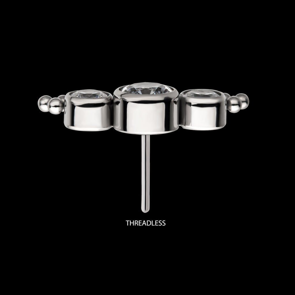 6-Bead Bezel Round CZ/Swarovski Zirconia 3-Cluster Flatback Stud Earring / Nosering - CZ in Titanium