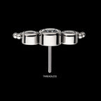 6-Bead Bezel Round CZ/Swarovski Zirconia 3-Cluster Flatback Stud Earring / Nosering - CZ in Titanium