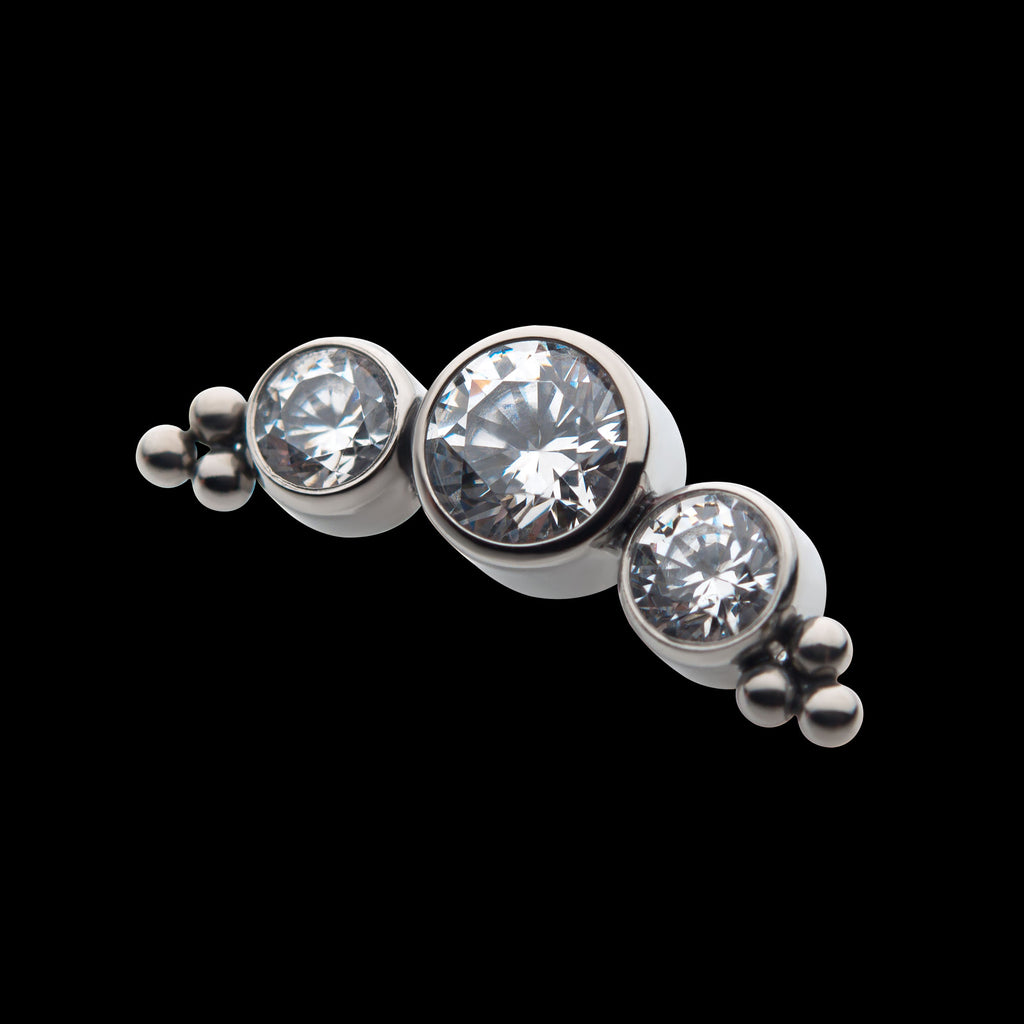 6-Bead Bezel Round CZ/Swarovski Zirconia 3-Cluster Flatback Stud Earring / Nosering - CZ in Titanium