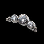 6-Bead Bezel Round CZ/Swarovski Zirconia 3-Cluster Flatback Stud Earring / Nosering - CZ in Titanium