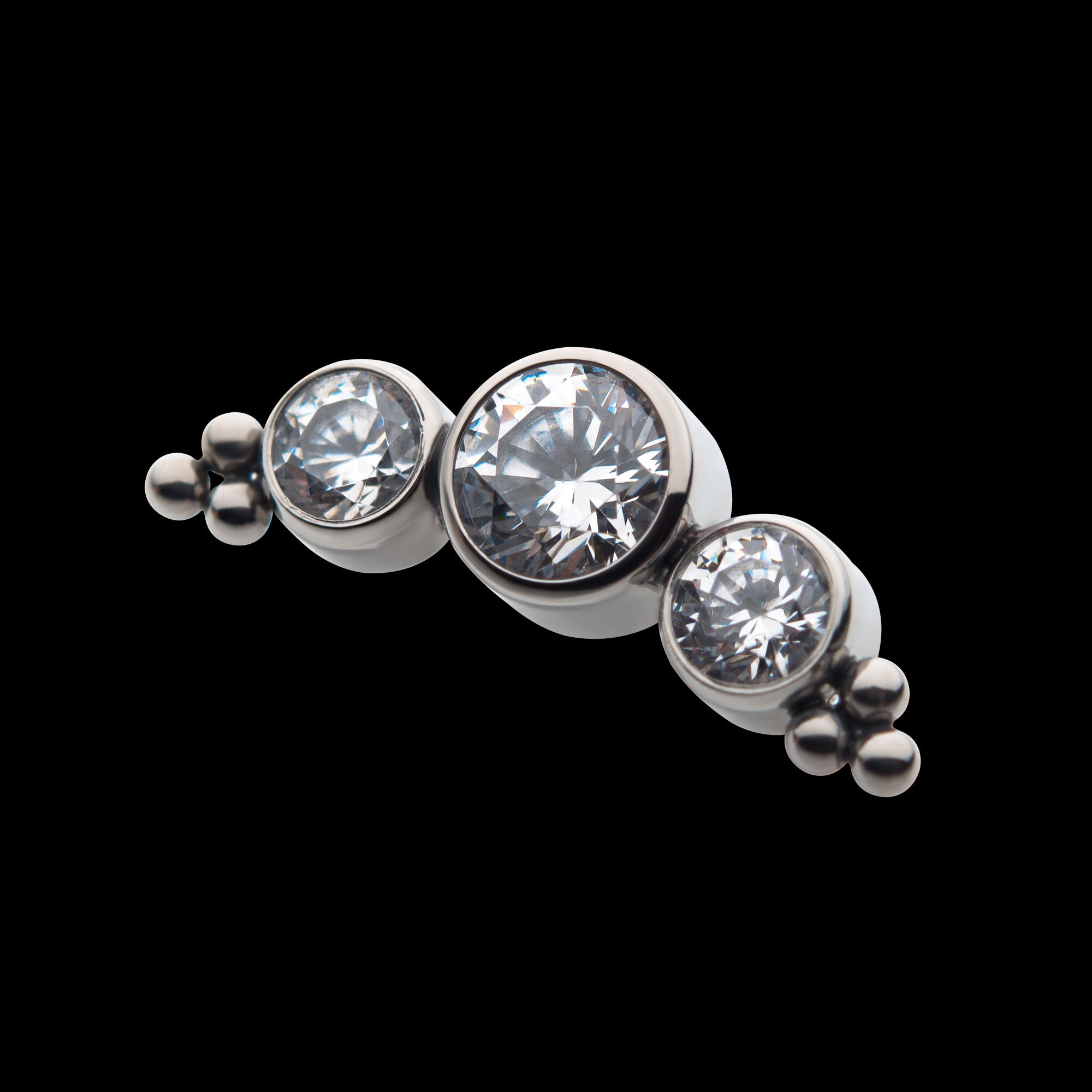 6-Bead Bezel Round CZ/Swarovski Zirconia 3-Cluster Flatback Stud Earring / Nosering - CZ in Titanium