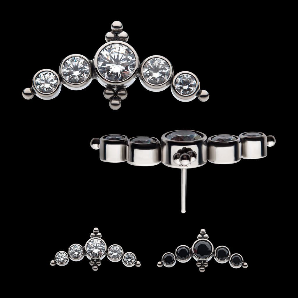 5-Bezel Set AAA Gem & Beads Cluster Flatback Stud Earring / Nosering - Gem in Titanium