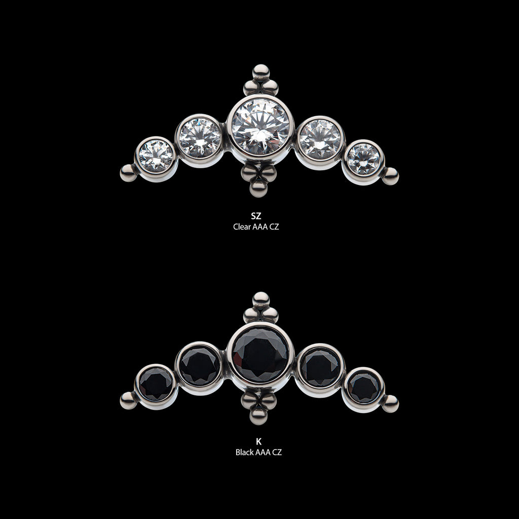 5-Bezel Set AAA Gem & Beads Cluster Flatback Stud Earring / Nosering - Gem in Titanium