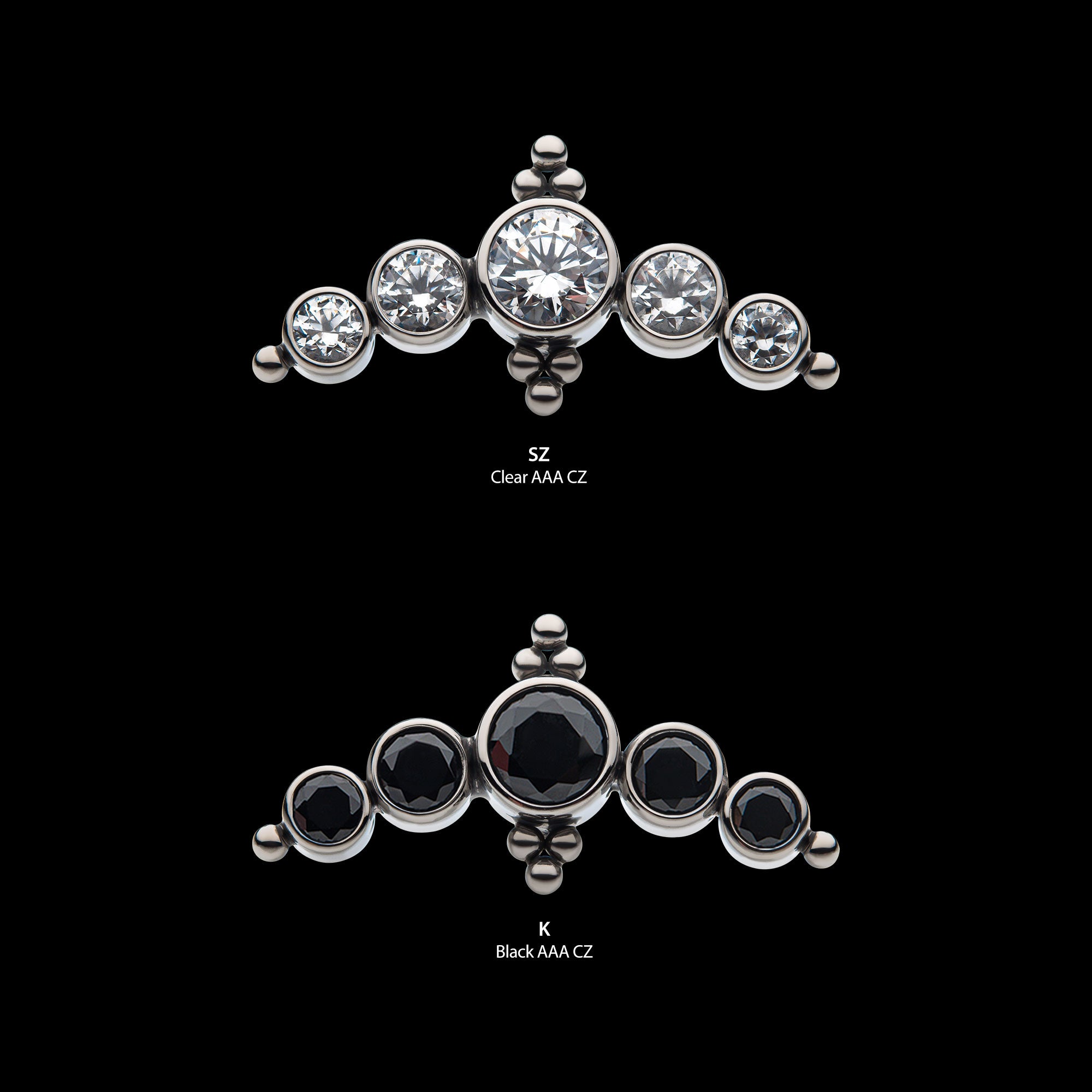 5-Bezel Set AAA Gem & Beads Cluster Flatback Stud Earring / Nosering - Gem in Titanium