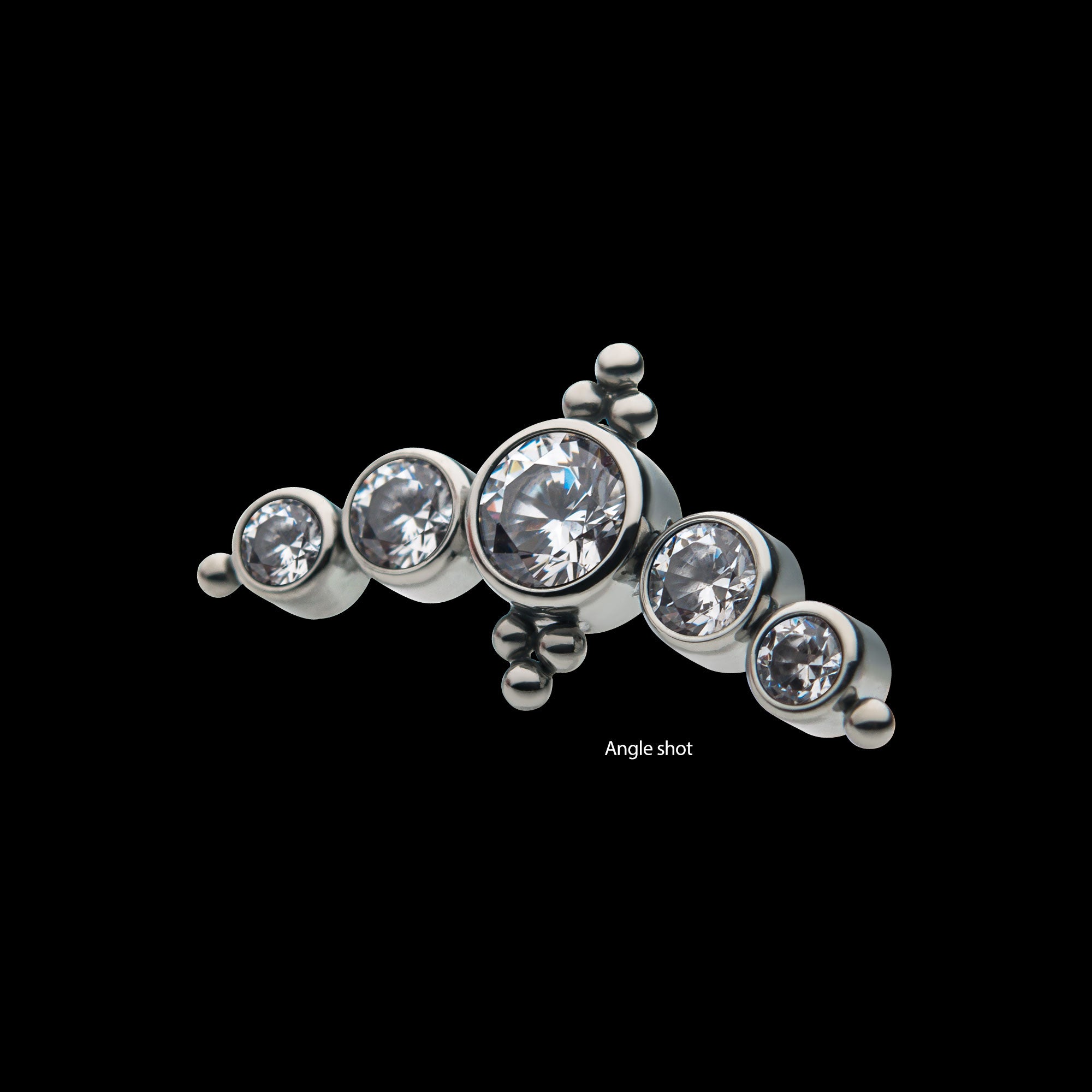 5-Bezel Set AAA Gem & Beads Cluster Flatback Stud Earring / Nosering - Gem in Titanium