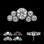 3.5mm Bezel Round CZ/Opal with 3-Gem Cluster Flatback Stud Earring / Nosering - Opal & CZ & Opal & CZ in Titanium