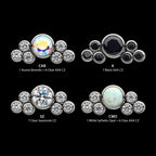 3.5mm Bezel Round CZ/Opal with 3-Gem Cluster Flatback Stud Earring / Nosering - Opal & CZ & Opal & CZ in Titanium