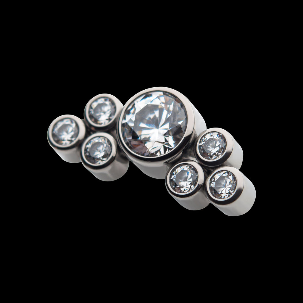 3.5mm Bezel Round CZ/Opal with 3-Gem Cluster Flatback Stud Earring / Nosering - Opal & CZ & Opal & CZ in Titanium