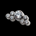 3.5mm Bezel Round CZ/Opal with 3-Gem Cluster Flatback Stud Earring / Nosering - Opal & CZ & Opal & CZ in Titanium