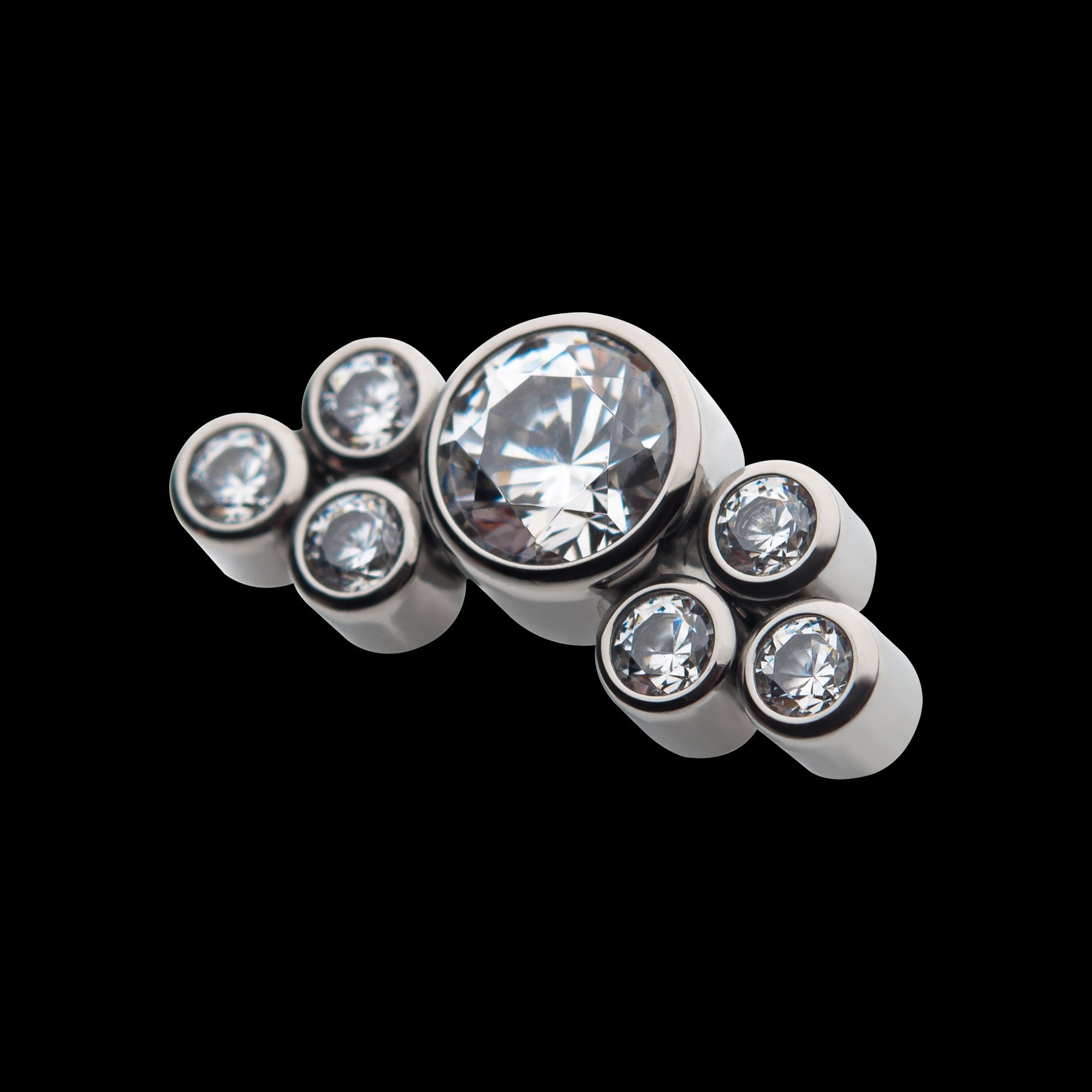 3.5mm Bezel Round CZ/Opal with 3-Gem Cluster Flatback Stud Earring / Nosering - Opal & CZ & Opal & CZ in Titanium