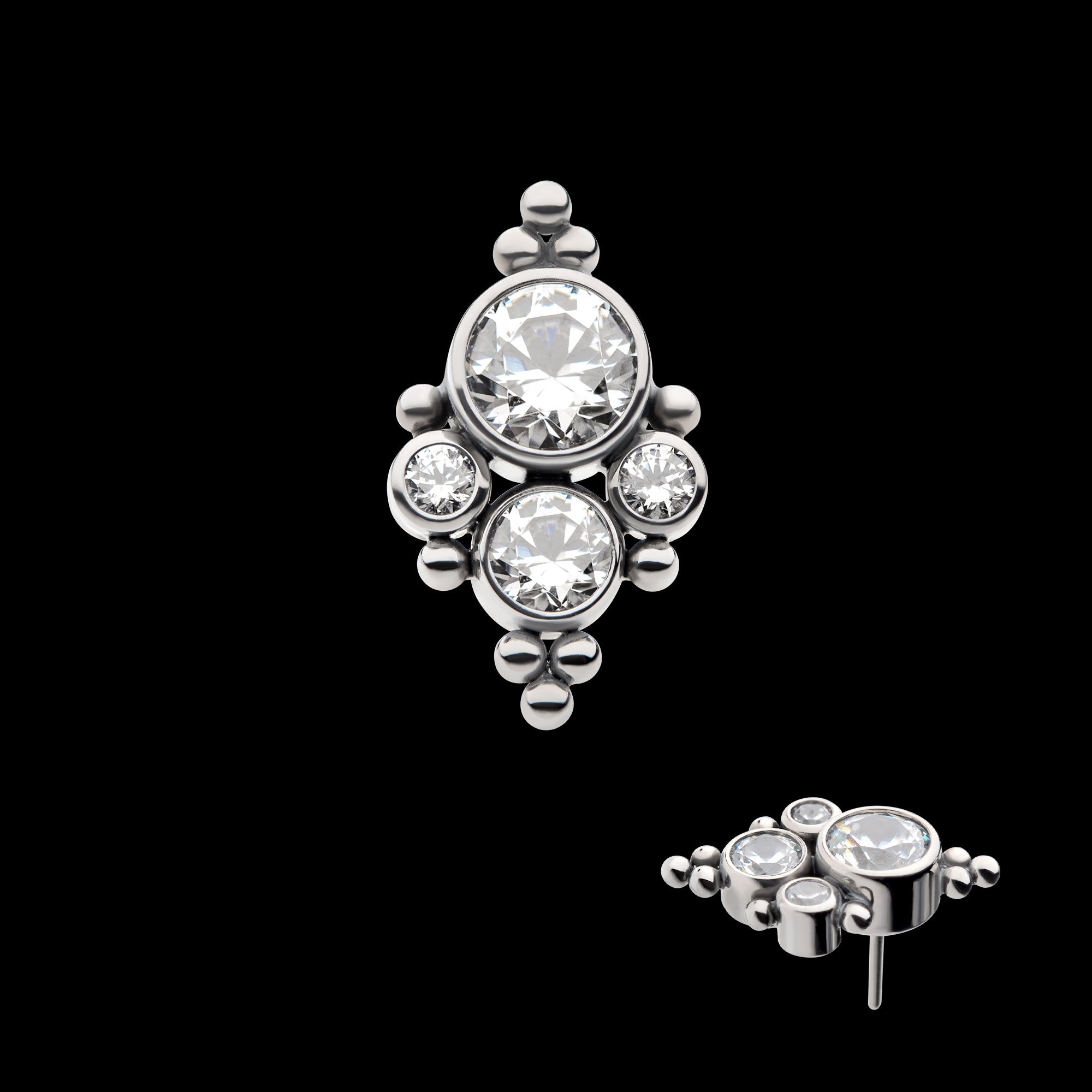 10 Beads & 4 Bezel Set AAA CZ/Swarovski Zirconia Flatback Stud Earring / Nosering - AAA CZ in Titanium