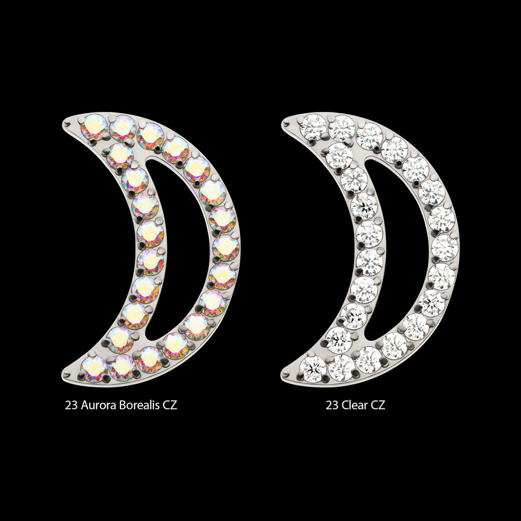 Cut Out Crescent Moon with Pave Set Clustered CZ Flatback Stud Earring / Nosering - CZ in Titanium